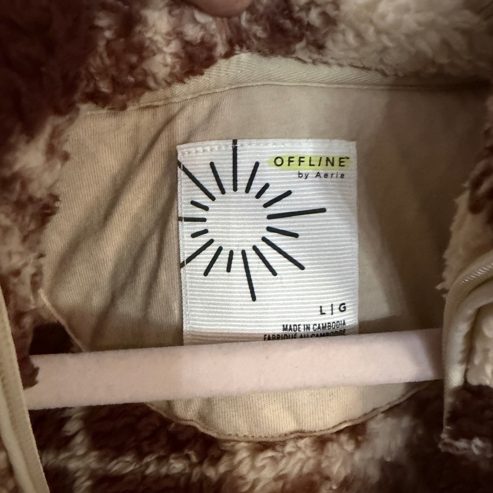 aerie Brown and Cream Plaid Sherpa Half-Zip Hoodie - Picture 2 of 4